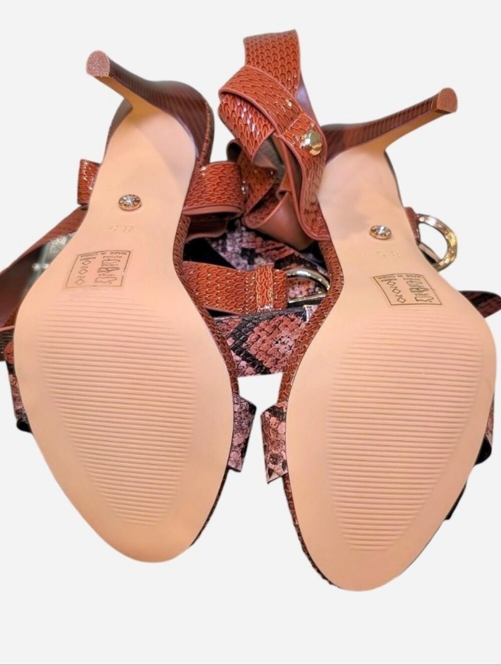 AZALEA WANG Kandinsky Cognac Snake Stiletto Sandals Size 8.5 BNIB - Picture 3 of 6